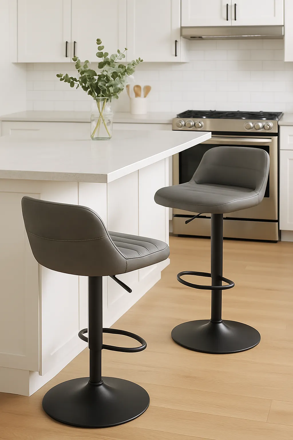 Adjustable Swivel Bar Stools with Upholstered Seat