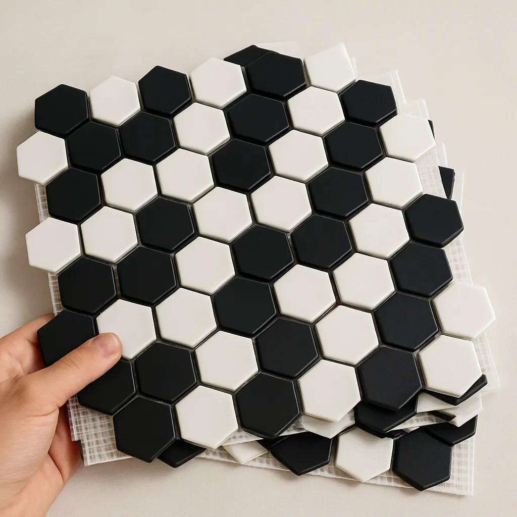 Black and White Hexagon Tile Sheets on kitchen wall