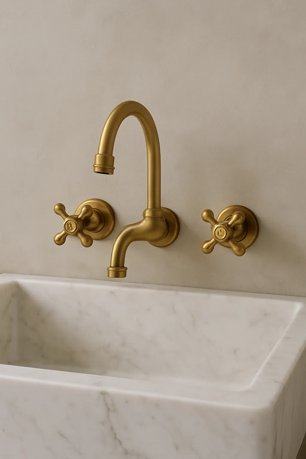 Polished chrome 2-handle laundry faucet attached to a utility sink