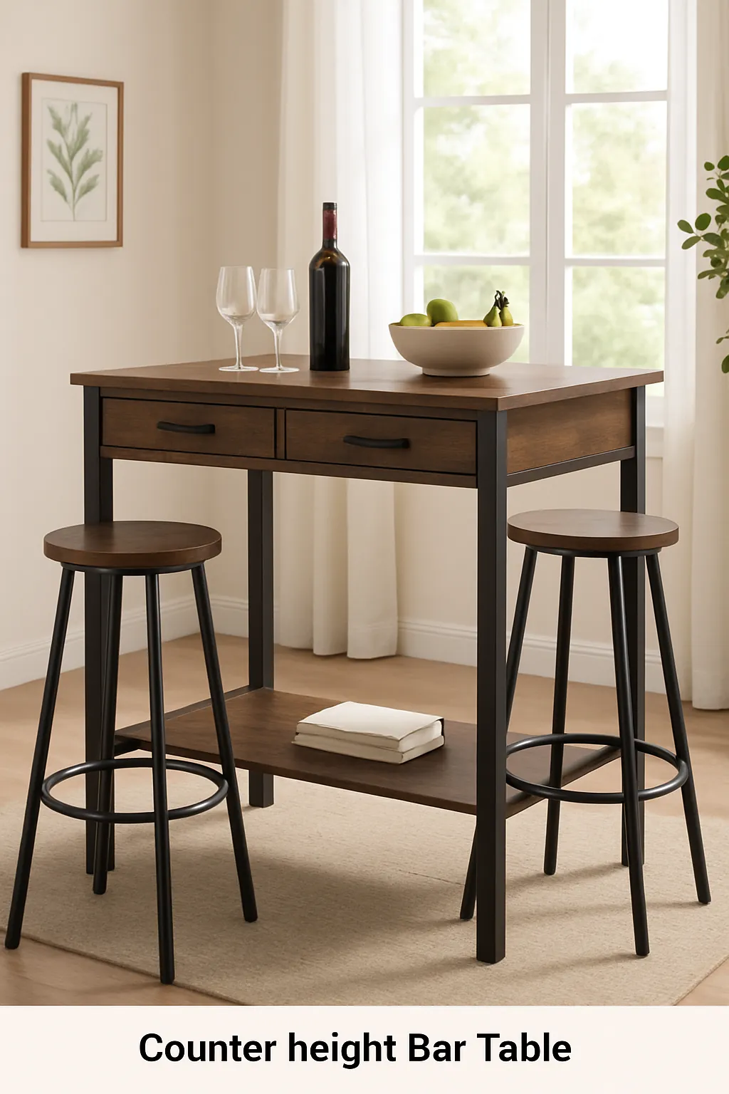 Counter-height bar table set with two stools