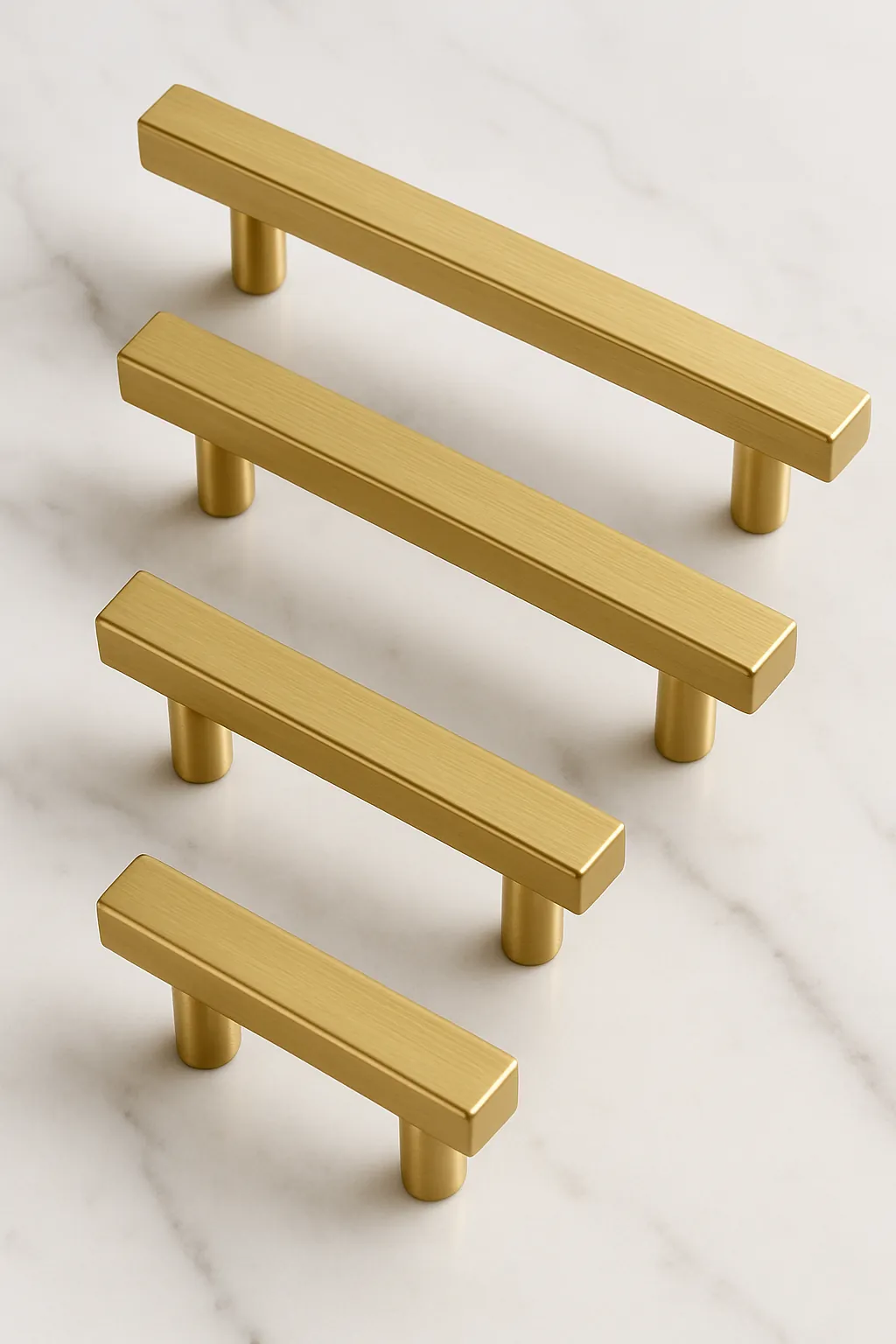 gold brushed cabinet hardware pulls displayed on a white background