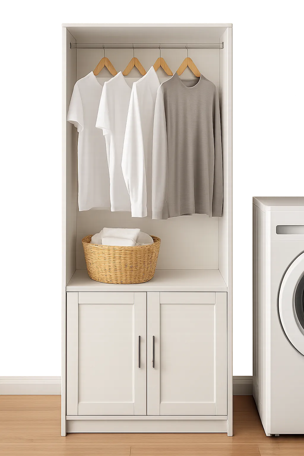 Wall cabinet with hanging rod in ivory finish