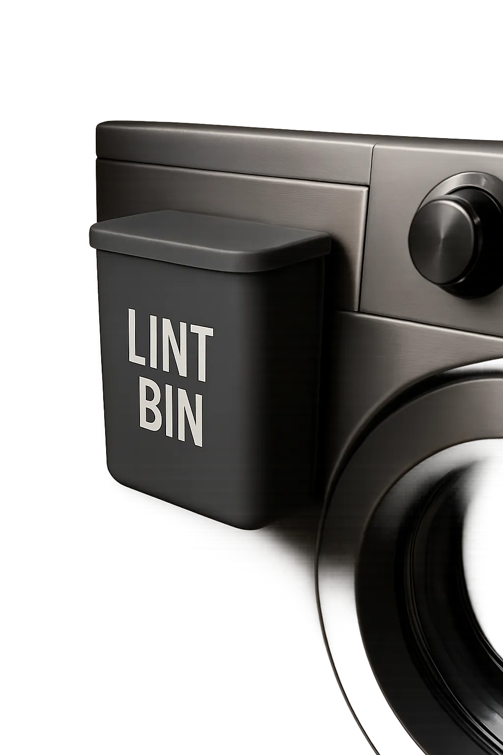 Magnetic lint bin attached to a washing machine