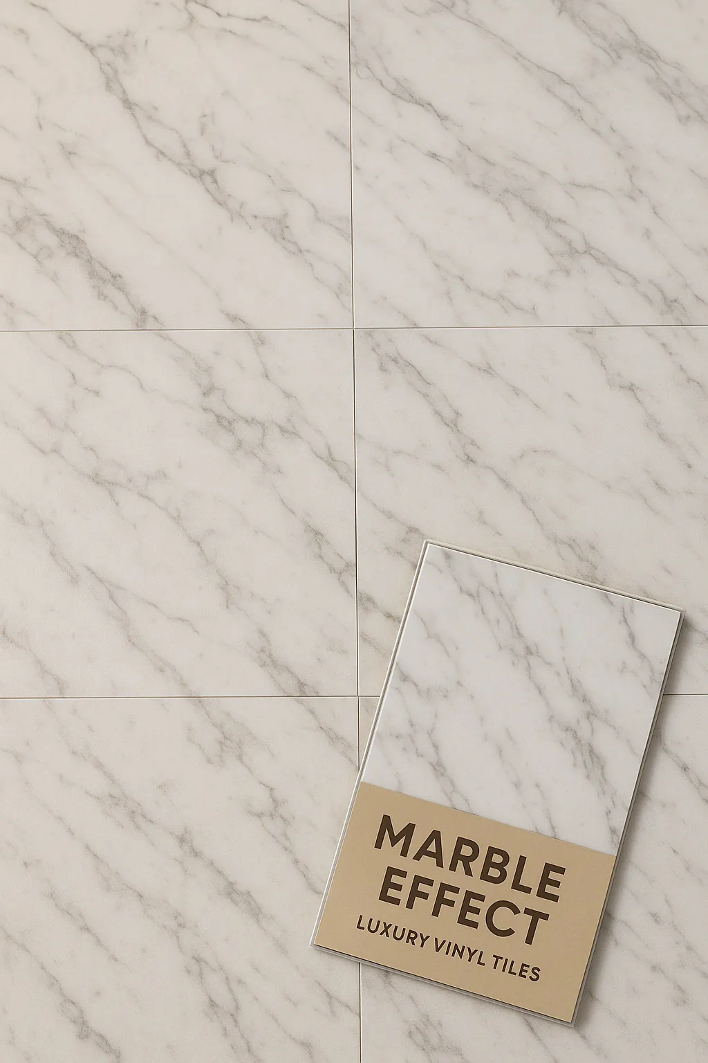 Marble effect luxury vinyl backsplash tiles on a kitchen wall