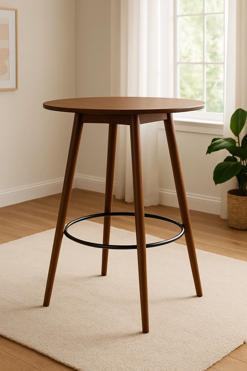 Mid-century modern walnut-finished counter bar table