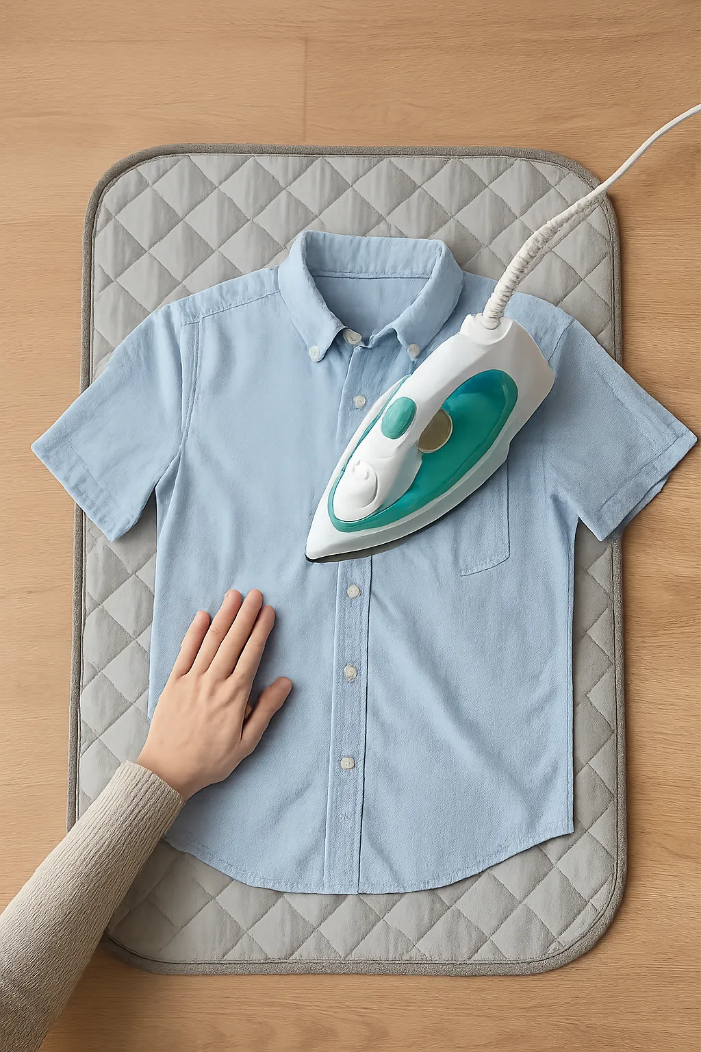 Mini collapsible ironing mat on a kitchen counter