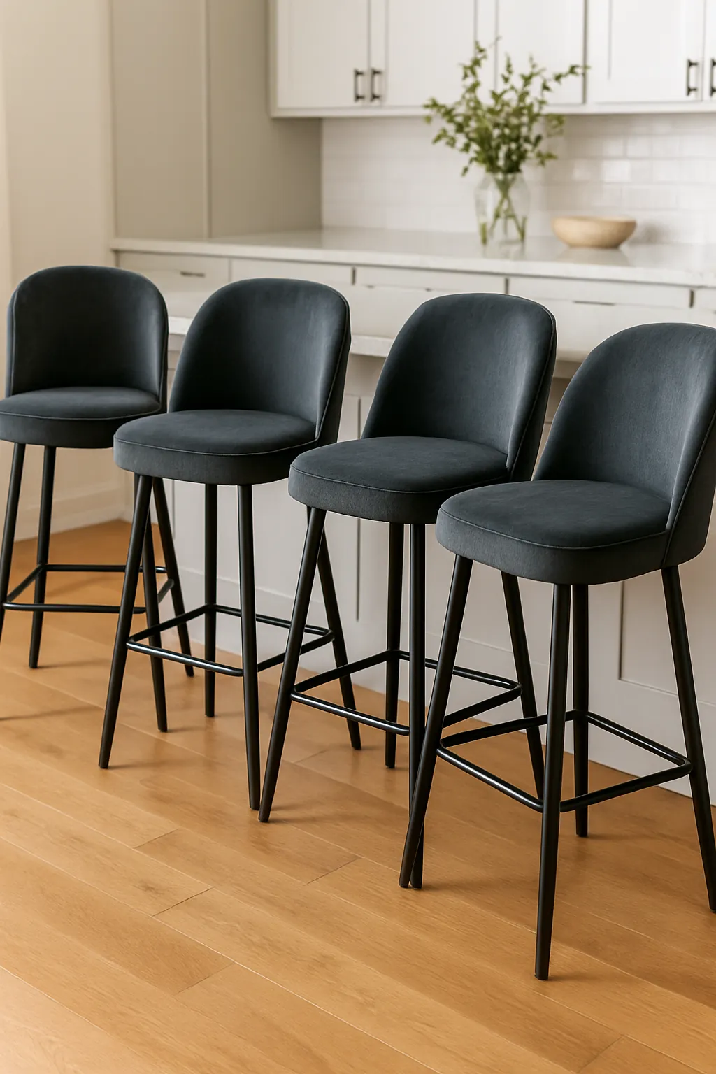 Modern velvet bar stools set of 4 in blue for kitchen island