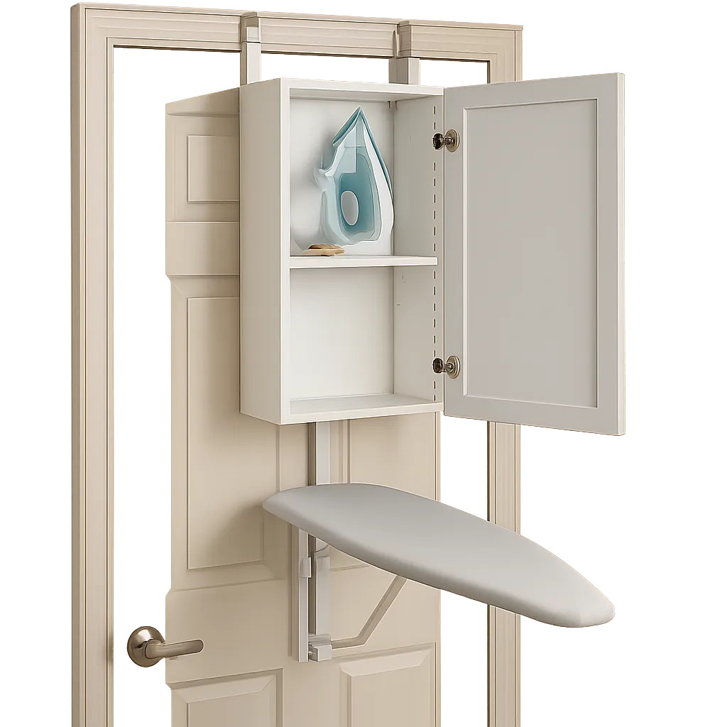 Over-the-door ironing board cabinet