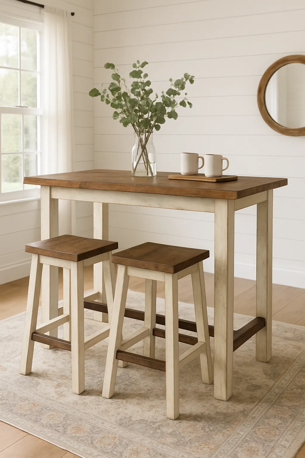 Rustic farmhouse bar dining table with stools