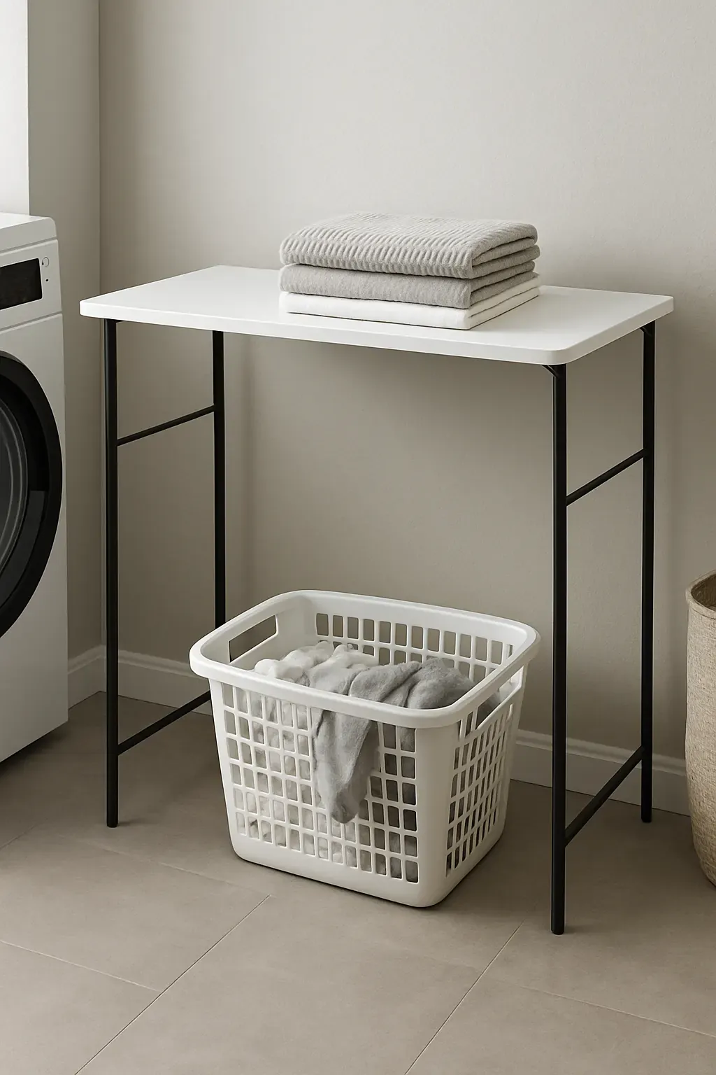 Slimline Laundry Folding Station Table in natural finish