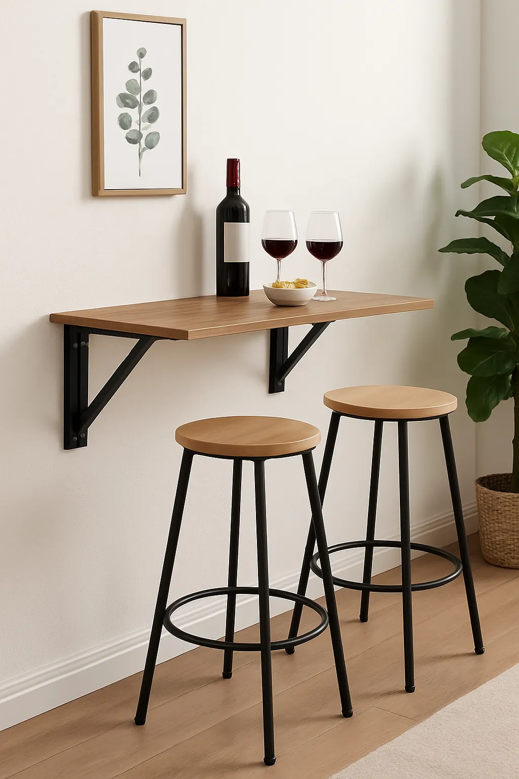 Wall-Mounted Murphy Floating Table in white finish, installed in a small room