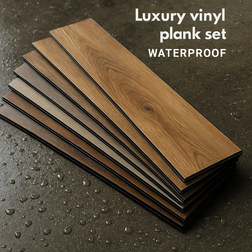 Waterproof luxury vinyl plank flooring set