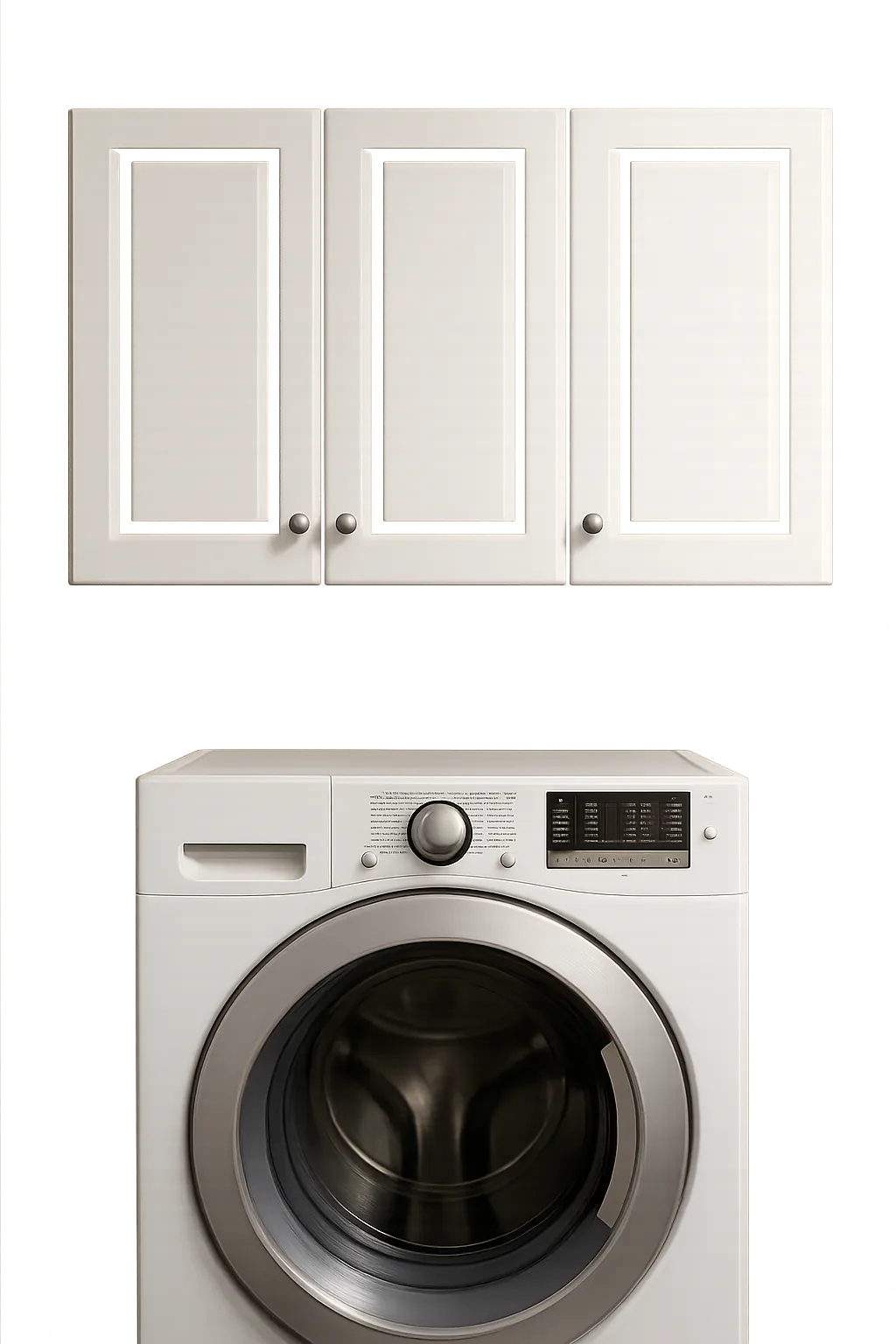 White wall cabinet above laundry machines